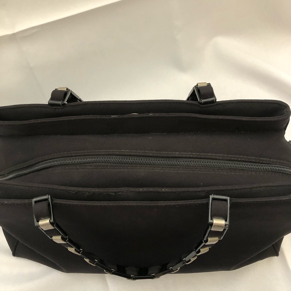 Salvatore Ferragamo Black Canvas Handbag With Leather & Chain Handles - Picture 3 of 16